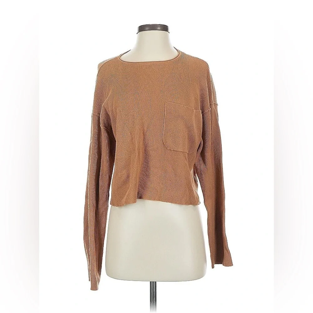 &merci Tan Ribbed Oversized Cropped Sweater Top Small S